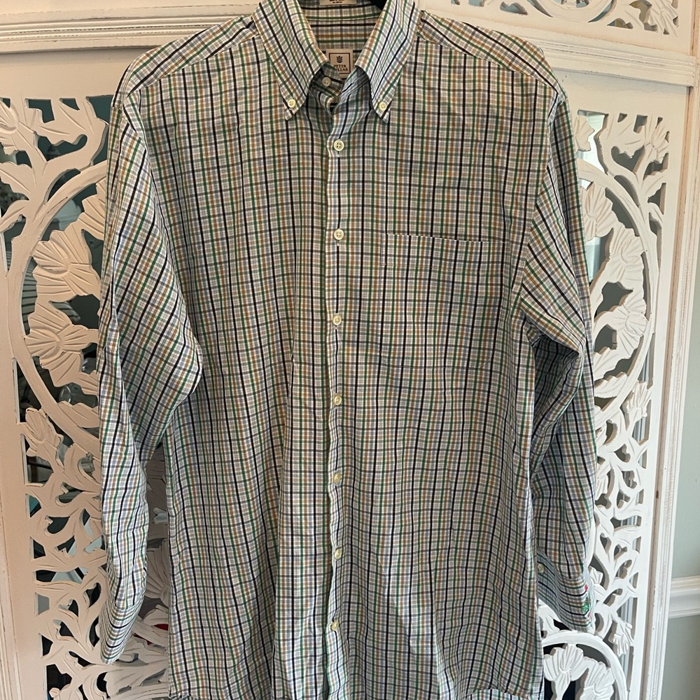 Peter Millar Men's Green Plaid Shirt - embroidered cuff 1826